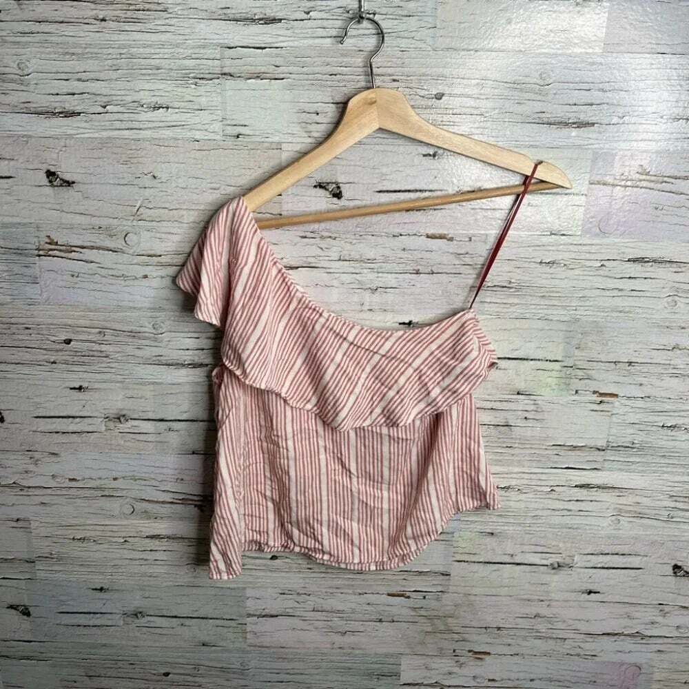 Gentle fawn pink striped ruffle  one shoulder blouse top size xs